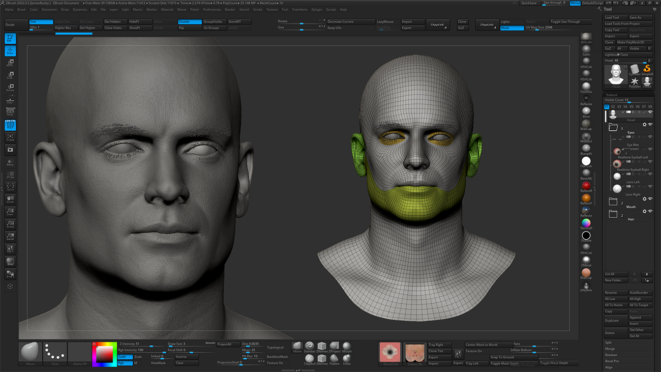 Realistic head sculpt in Zbrush